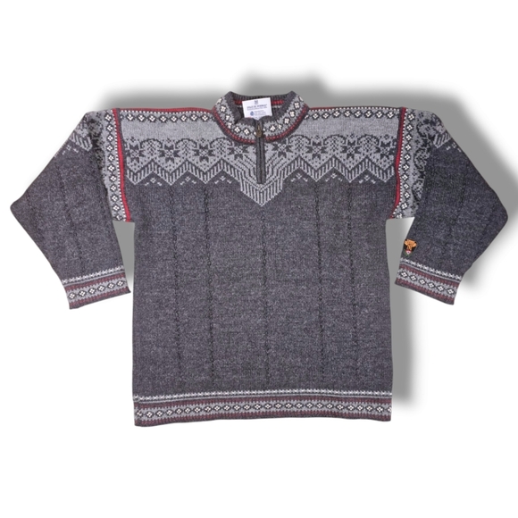 DALE OF NORWAY Gray 1/4 Zip Fair Isle Wool Knit Sweater Size L - Picture 1 of 8